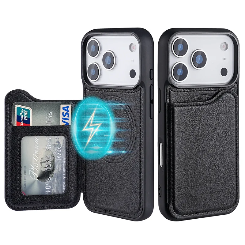Leather Wallet Card Holder Phone Cover - Étui de téléphone en cuir magnétique