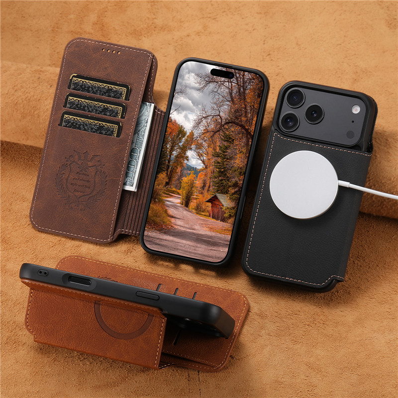 Leather Wallet Card Holder Phone Cover - Portefeuille en cuir rétro à rabat,