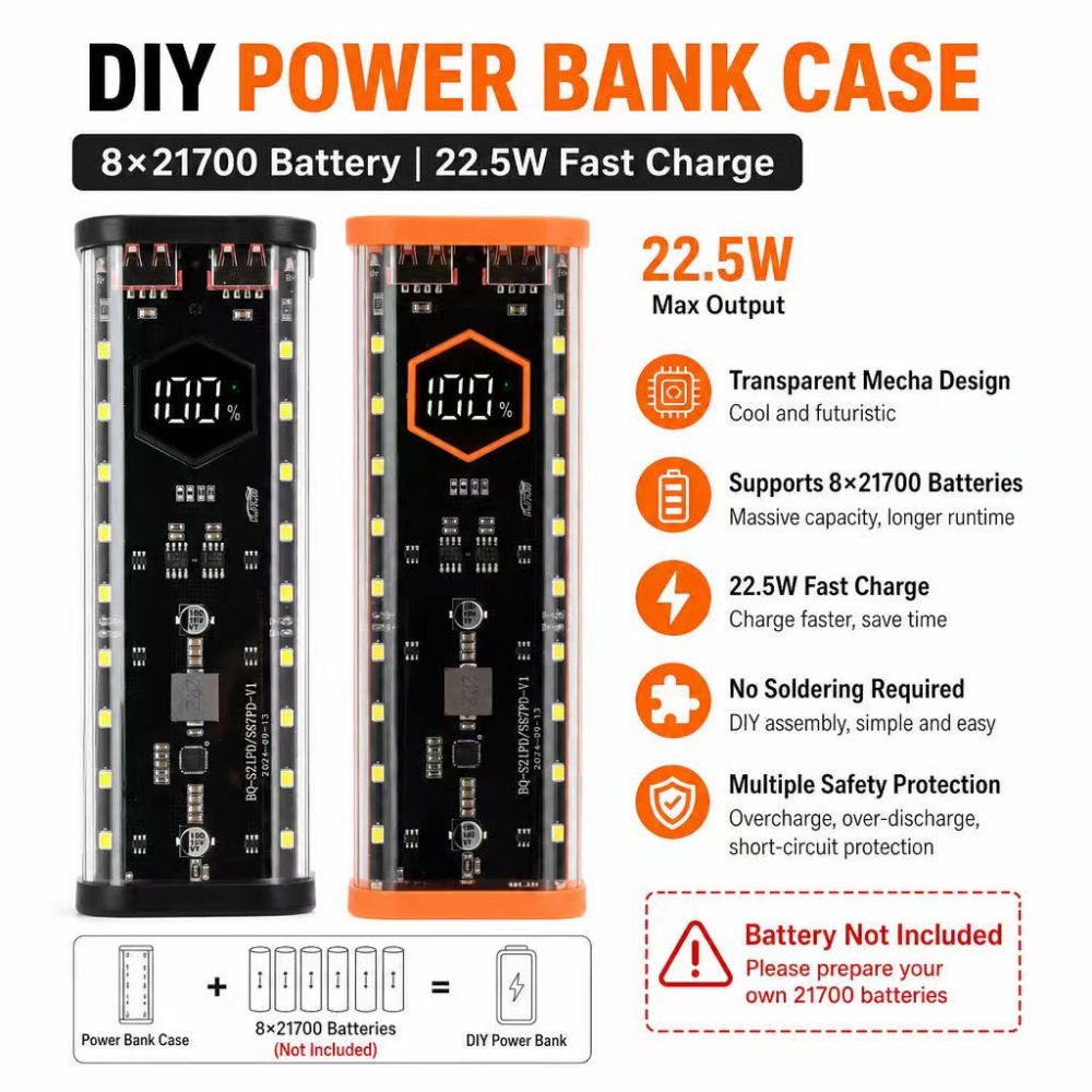 Power Banks - Boîtier de batterie 8*21700, charge rapide