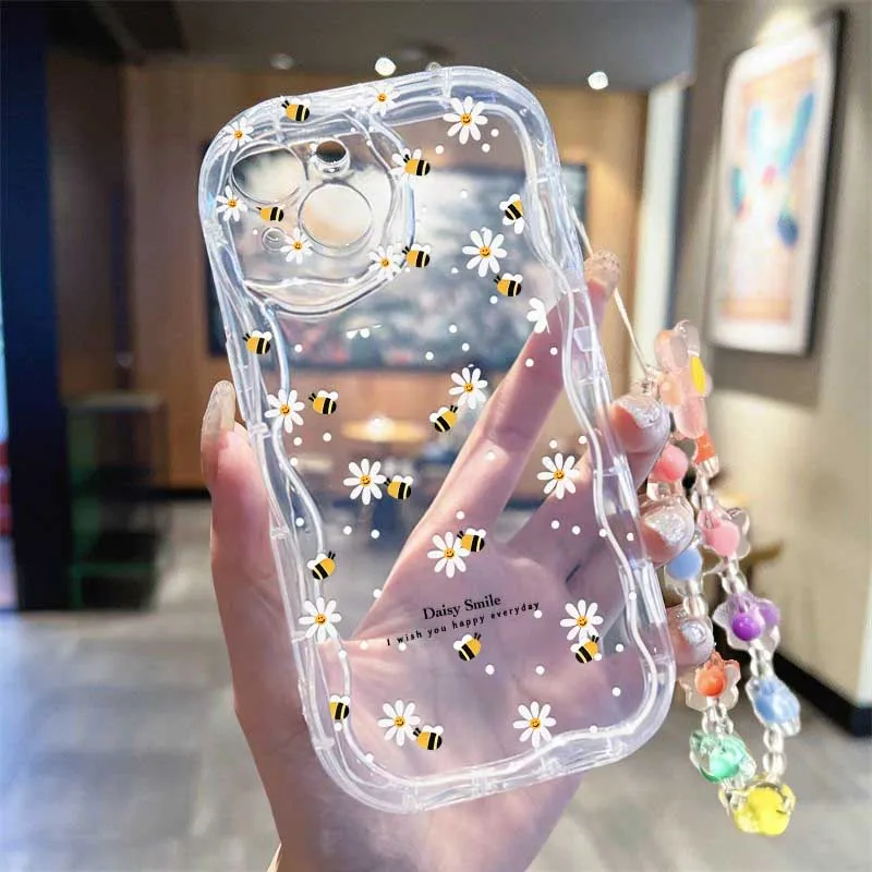 Étui avec dragonne motif abeil - Cute Cartoon Wrist Strap Silicone Case avis et prix