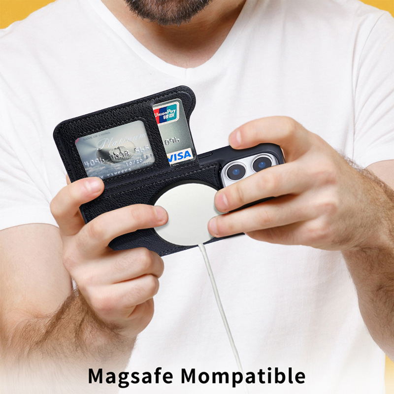 Étui de téléphone en cuir magn - Leather Wallet Card Holder Phone Cover avis et prix