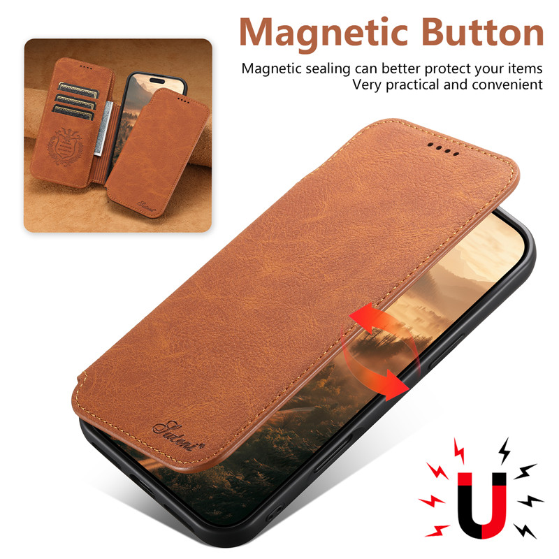Portefeuille en cuir rétro à r - Leather Wallet Card Holder Phone Cover avis et prix